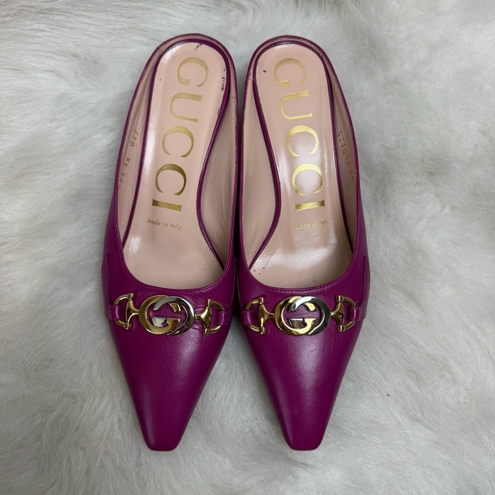 Gucci Zumi Mauve Pointed Toe Kitten Heel Mules 36 - Picture 2 of 13
